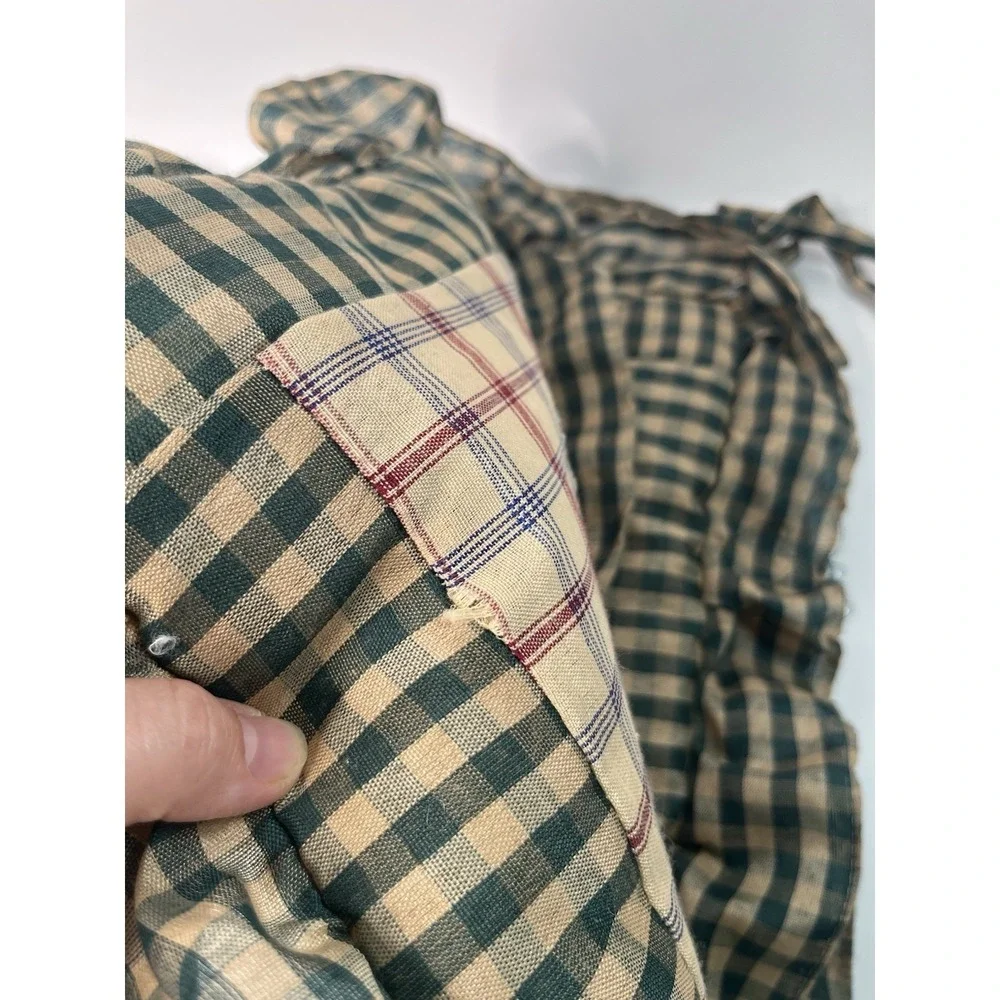 Vintage Primitive Apple Chair Cushions Set of 7 Green Gingham Plaid Tie-On READ